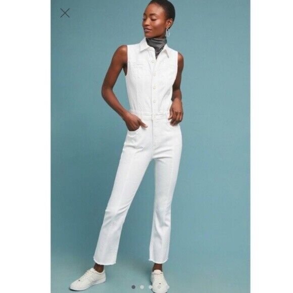 Pilcro by Anthropologie White Denim Stretch Jumpsuit XS Size 0 - Picture 4 of 10